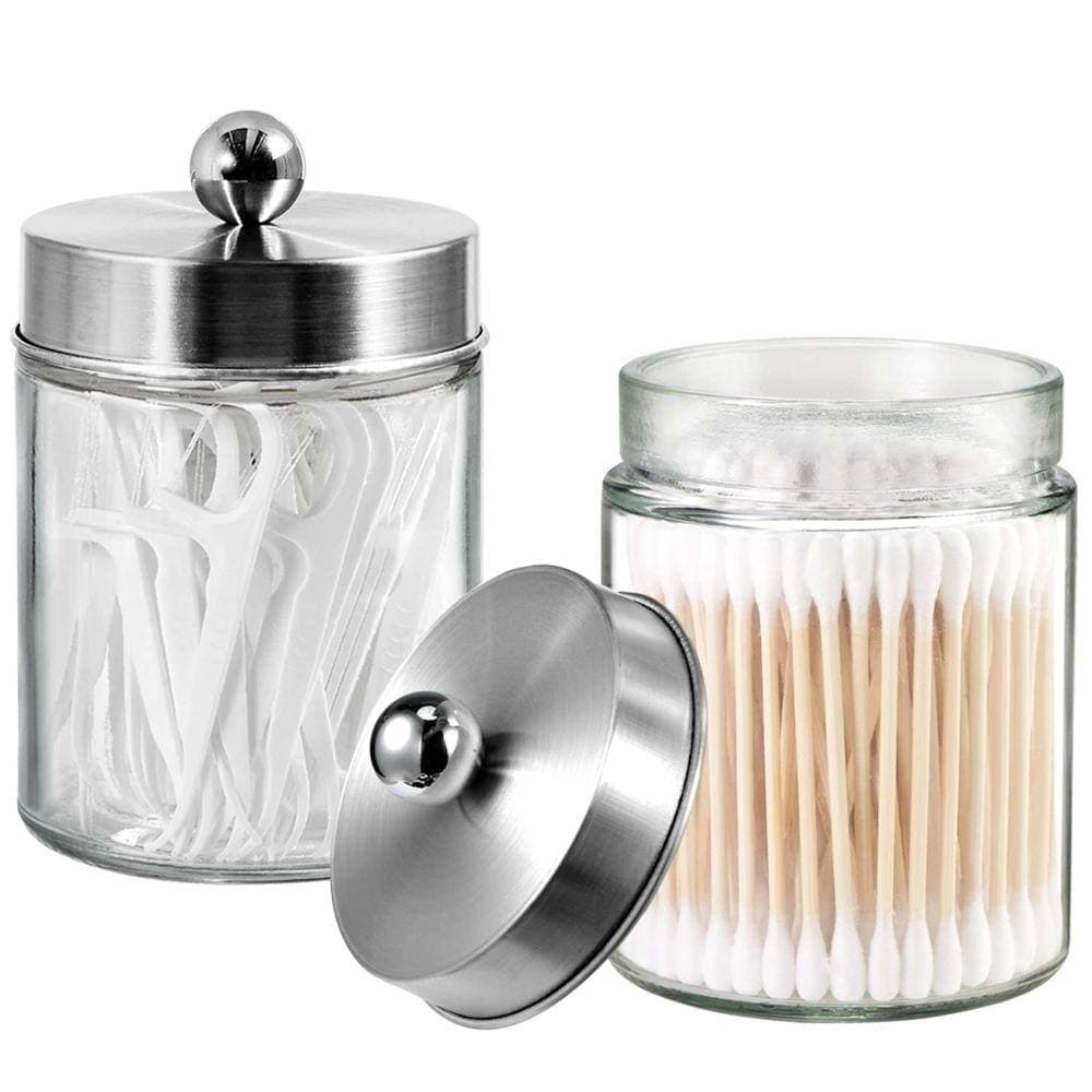 Unbranded 3-Piece Apothecary Jar Canisters for Bathroom Vanity with Brushed Nickel Lids, 6.3 in W x 6.3 in H Set (2)