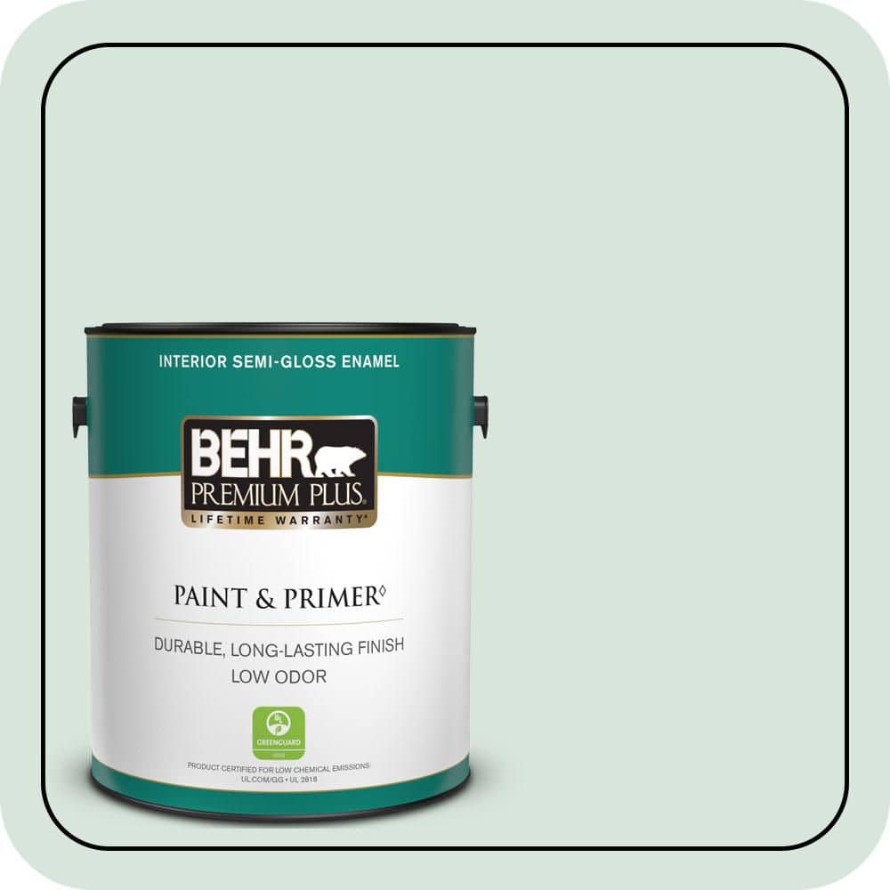 BEHR PREMIUM PLUS 1 gal. #S420-1 New Day Semi-Gloss Enamel Low Odor Interior Paint & Primer