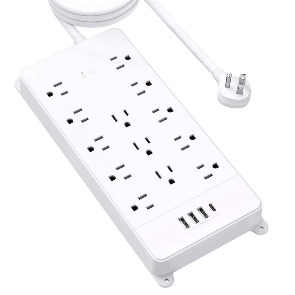 Ahfiwaso Mountable Heavy Duty 5 ft. Power Strip Extension Cord 13-Outlet AC 4000-Joules Surge Protector with 4-USB Ports 1-USB C (1)