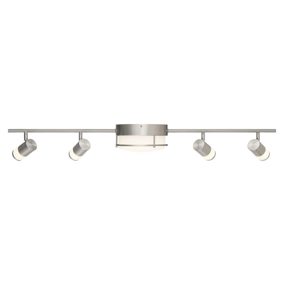 Hampton Bay 3.44 ft. 4-Light Brushed Nickel Integrated LED Fixed Track Lighting Kit w/Rotating Heads and Flush Mount Light (4)