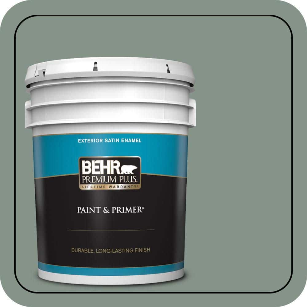 BEHR PREMIUM PLUS 5 gal. #460F-4 Wethersfield Moss Satin Enamel Exterior Paint & Primer