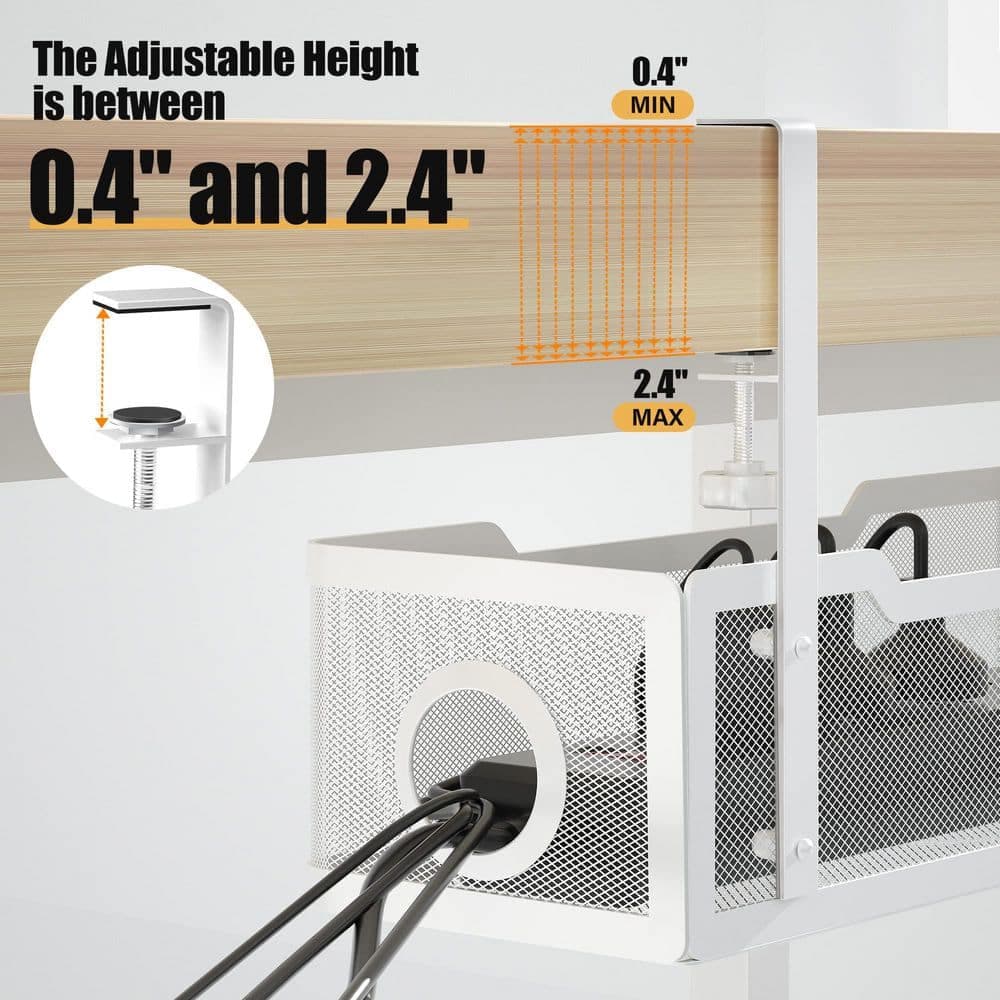 Unbranded Under Desk Cable Management Tray, White, No Drill Installation, Wire Organizer with Clamp, Cord Management Box (3)