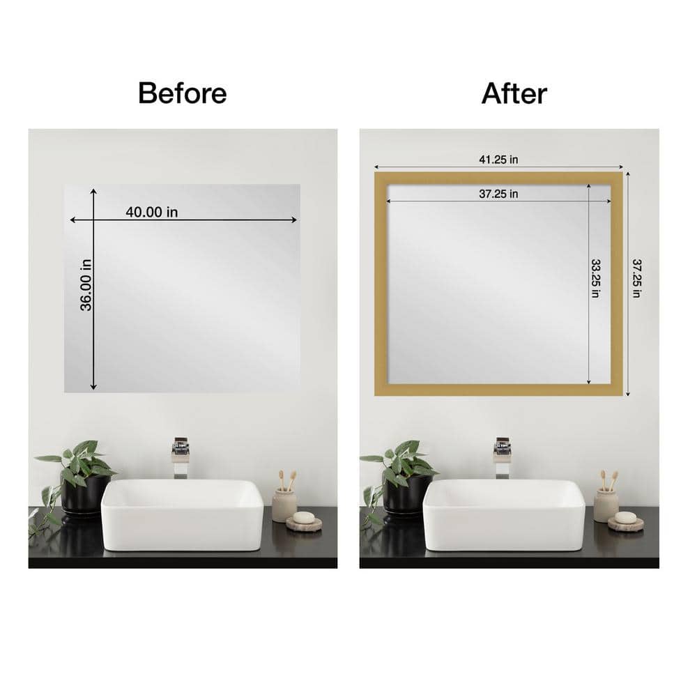 Amanti Art Mirror Makeover Grace Brushed Gold 41.25 in. W x 37.25 in. H Bathroom Mirror Frame Border Kit-Fits a 40 x 36 mirror (2)