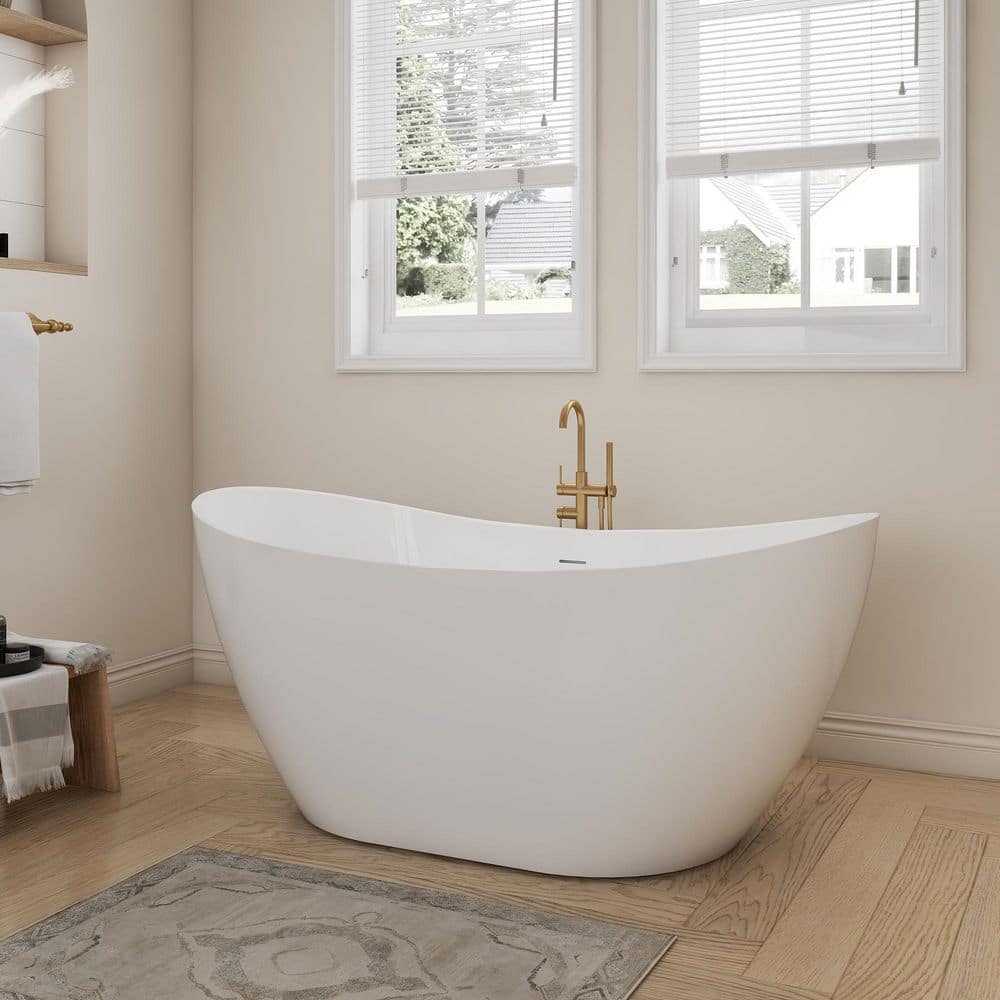 SJ STAR&JANE 60 in. x 28.8 in. Freestanding Soaking Bathtub with Center Drain in Chrome (3)