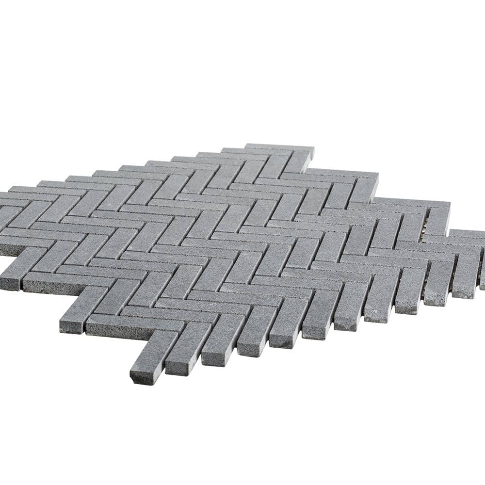Jeffrey Court Basalt Herringbone Gray 10 in. x 10-3/4 in. Honed Basalt Wall and Floor Mosaic Tile (4)