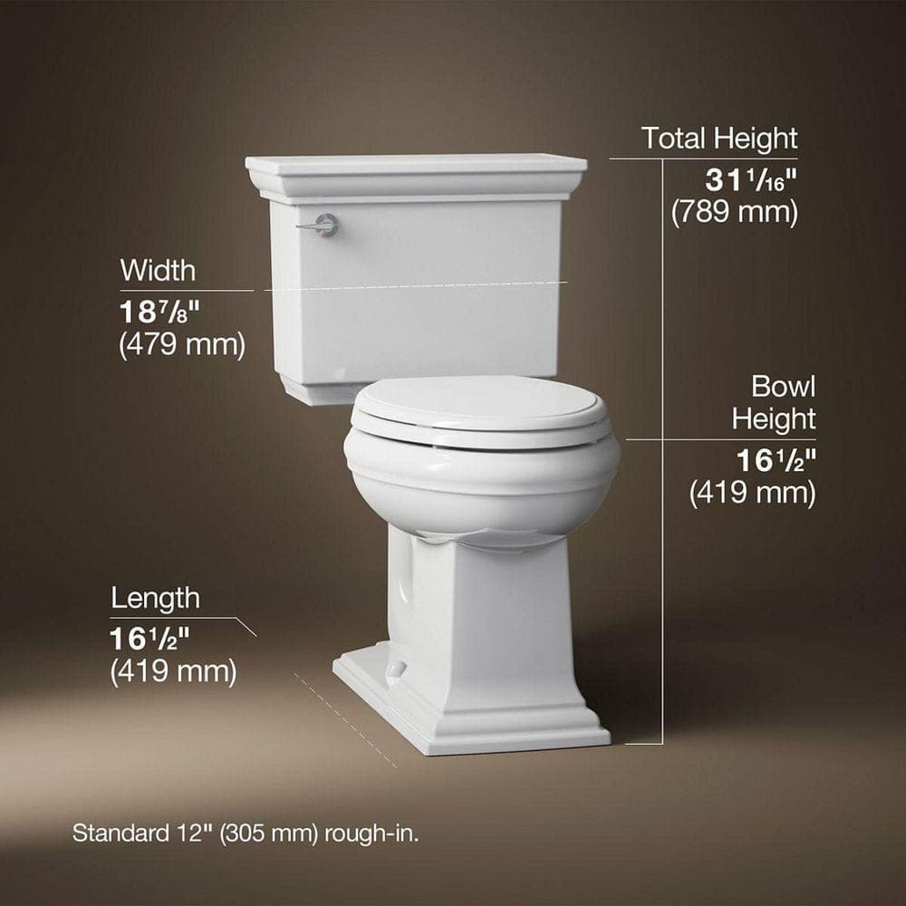 KOHLER Memoirs 12 in. Rough In 2-Piece 1.28 GPF Single Flush Elongated Toilet in White Seat Not Included (3)