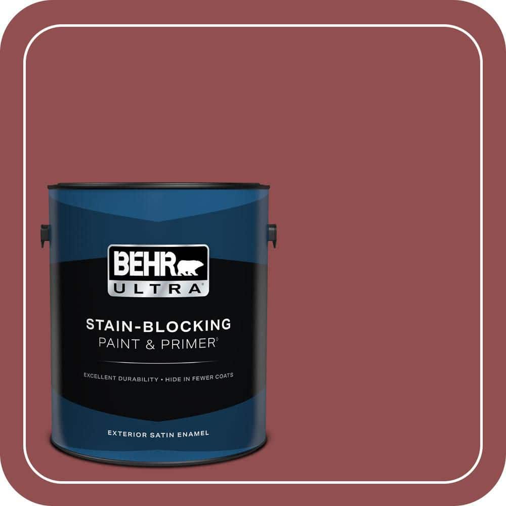 BEHR ULTRA 1 gal. #PPU1-08 Pompeian Red Satin Enamel Exterior Paint & Primer