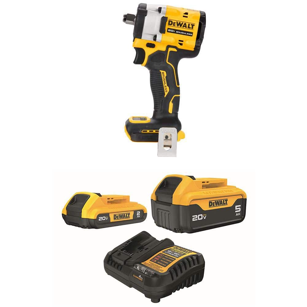 DEWALT ATOMIC 20V MAX Lithium-Ion Cordless Brushless 1/2 in. Variable Speed Impact Wrench with 5 Ah & 2 Ah Batteries & Charger