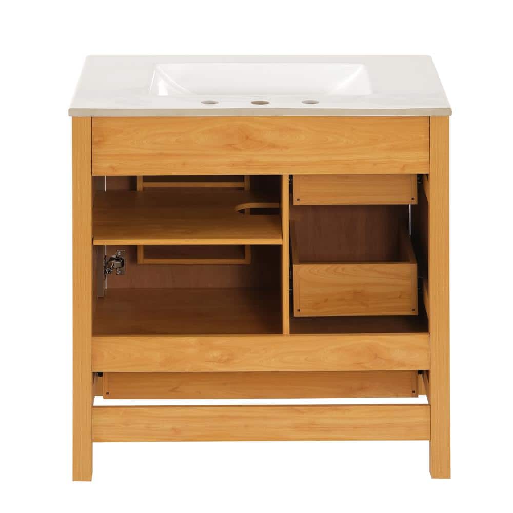 Unbranded Wood 30 Inch Mid-Century Modern Bathroom Vanity with Sink 3 Drawers Soft-Close Door (1)
