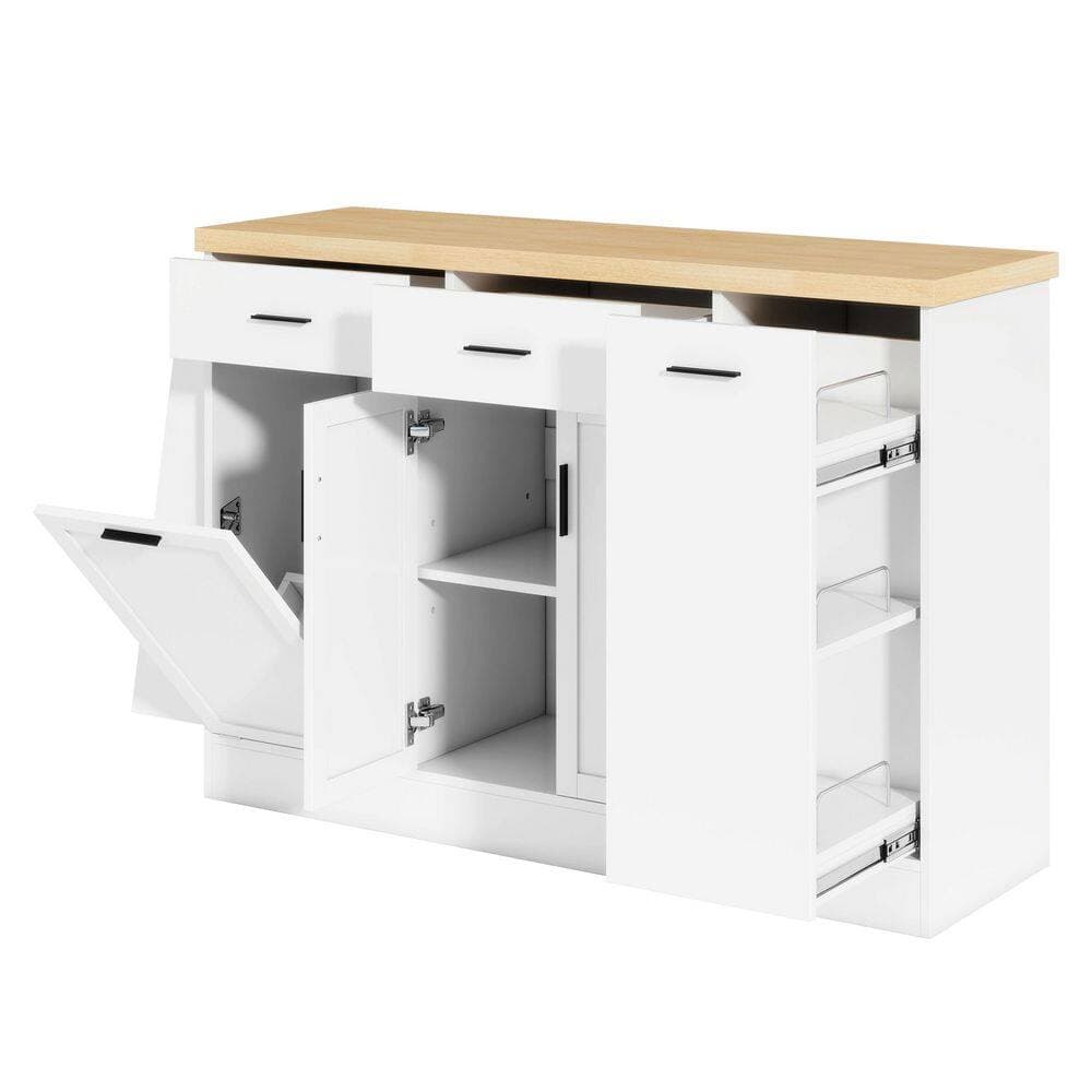 COWLOWN 58 in. W x 15.7 in. D x 34 in. H White Multi-Functional Linen Cabinet Sideboard with 3-Tier Spice Rack (2)