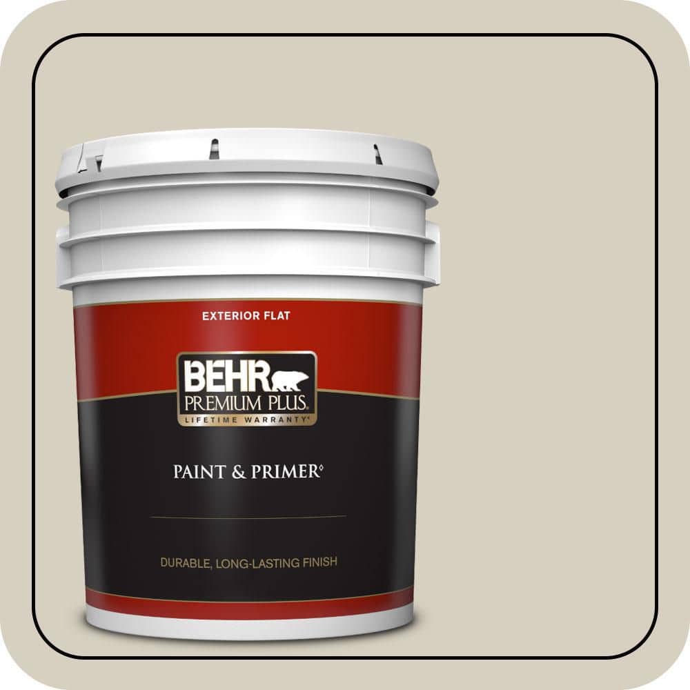 BEHR PREMIUM PLUS 5 gal. #PPU7-09 Aged Beige Flat Exterior Paint & Primer