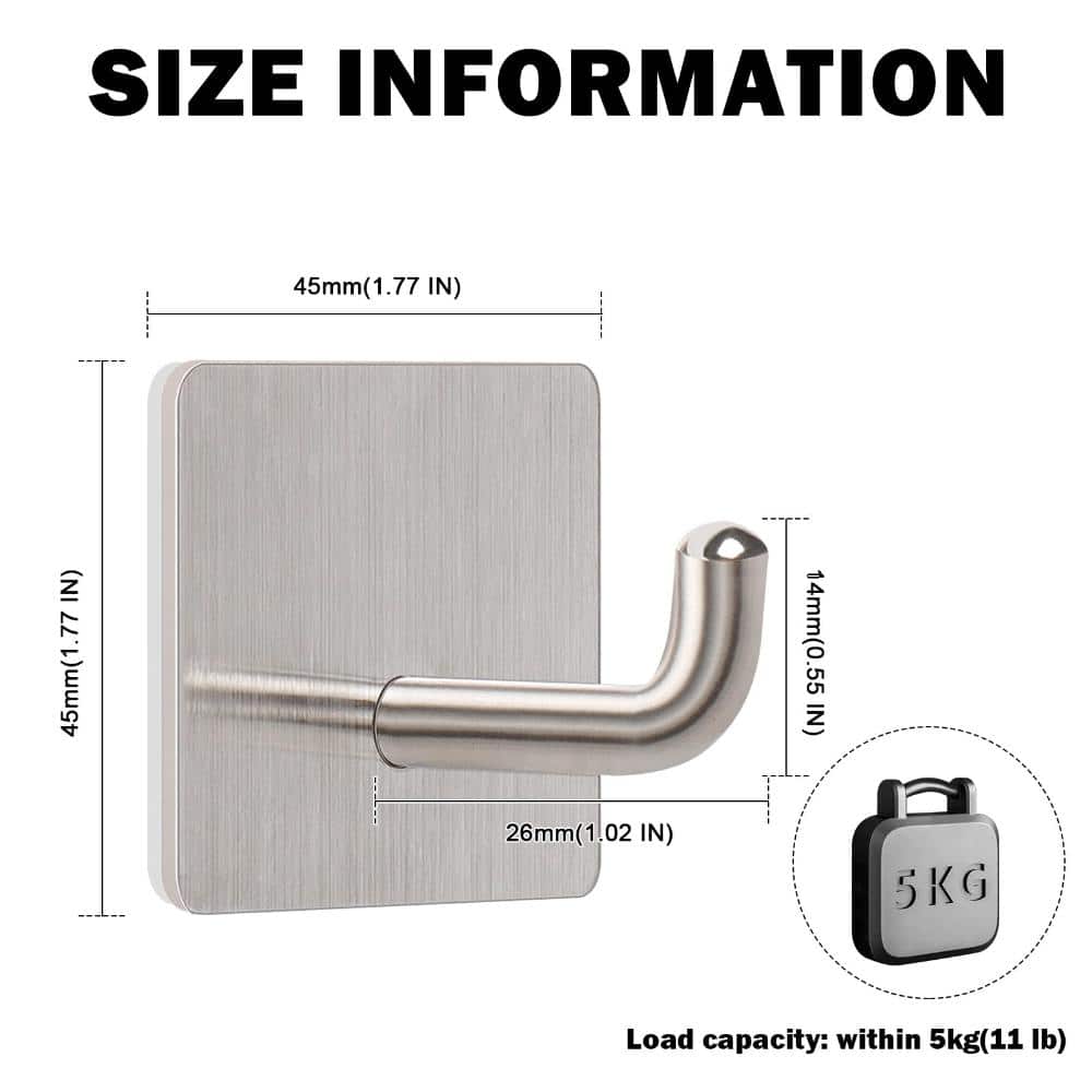 Unbranded Adhesive Towel Hooks, 304 Stainless Steel Wall Hooks for Robes and Clothes, Brushed Nickel, 6-Pack Set (2)