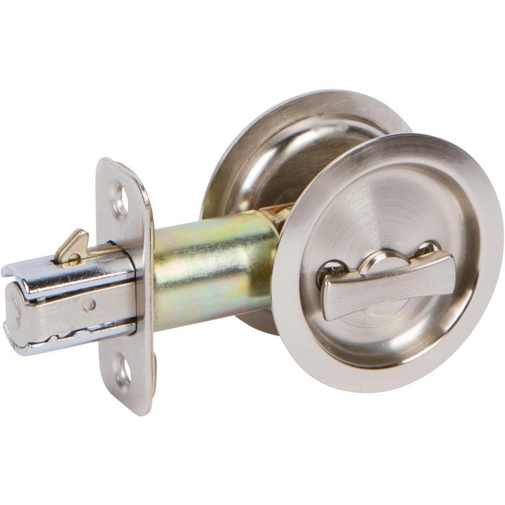 DELANEY HARDWARE Round Satin Nickel Bed/Bath Privacy Sliding Pocket Door Lock (2)