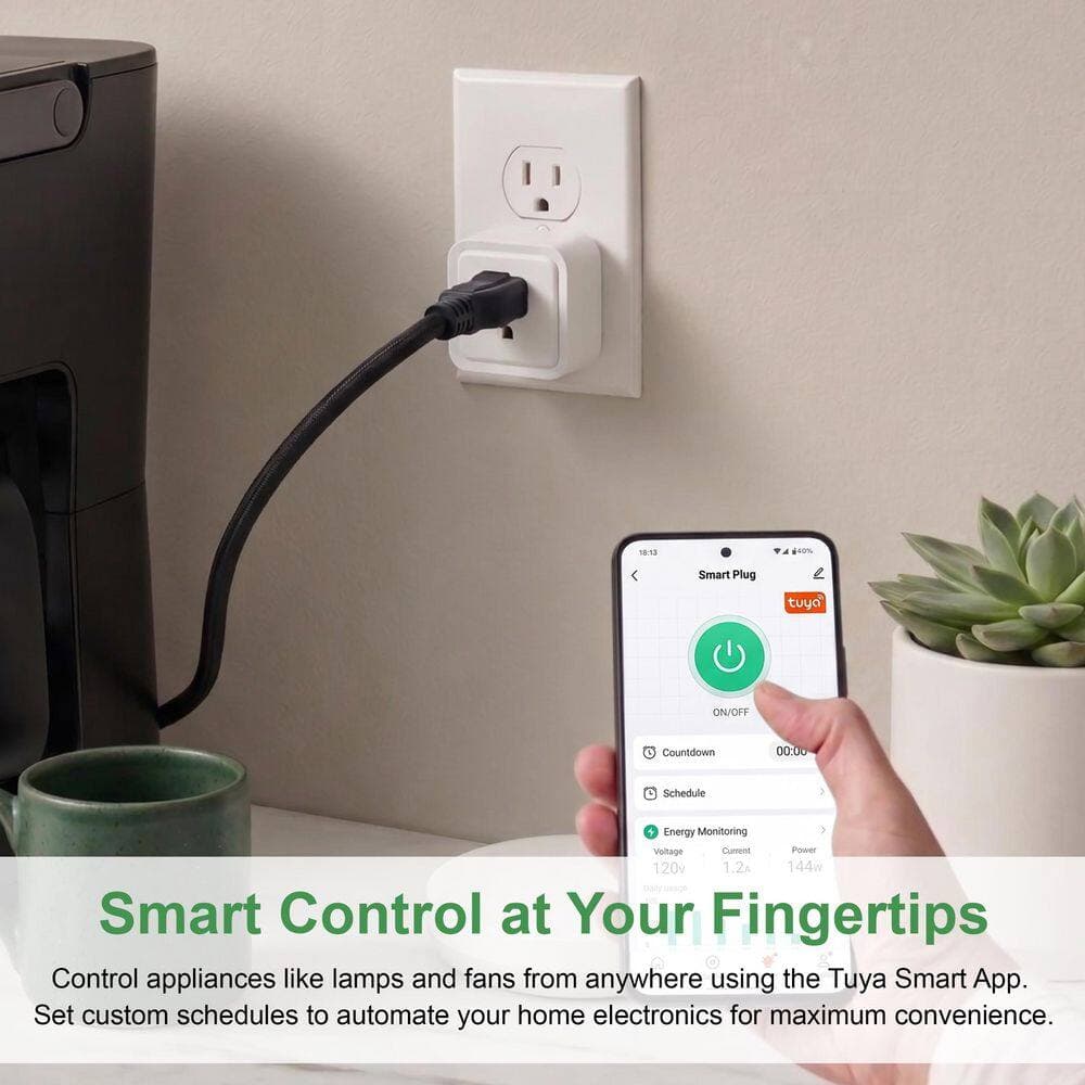 Maxlite Smart Wi-Fi Wall Plug 10A 125-Volt Indoor Remote and Voice Control Timer Energy Monitoring Grounding Plug White 1-Pack (2)