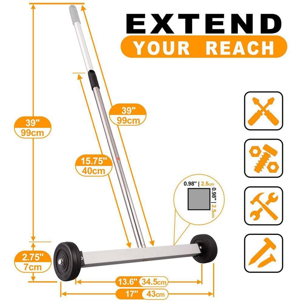 Laybus 17 in. Heavy Duty Magnetic Pick Up Sweeper, 8.8 lb. Yard Magnet with Telescoping Holder and Wheels to Pick Up Nails (2)