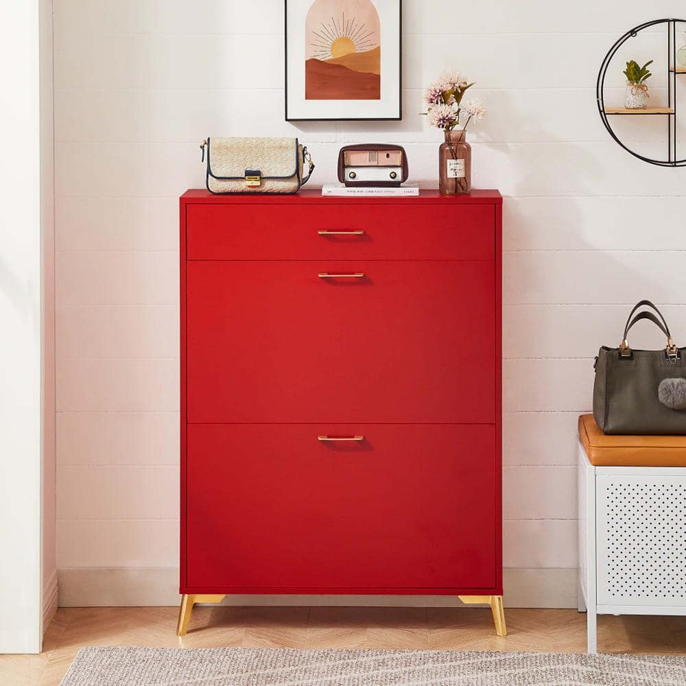 Unbranded 32 in. W 10 in. D 43 in. H Linen Cabinet Shoe Storage Cabinet with Flip-Top Drawers and Metal Leg Rack (2)