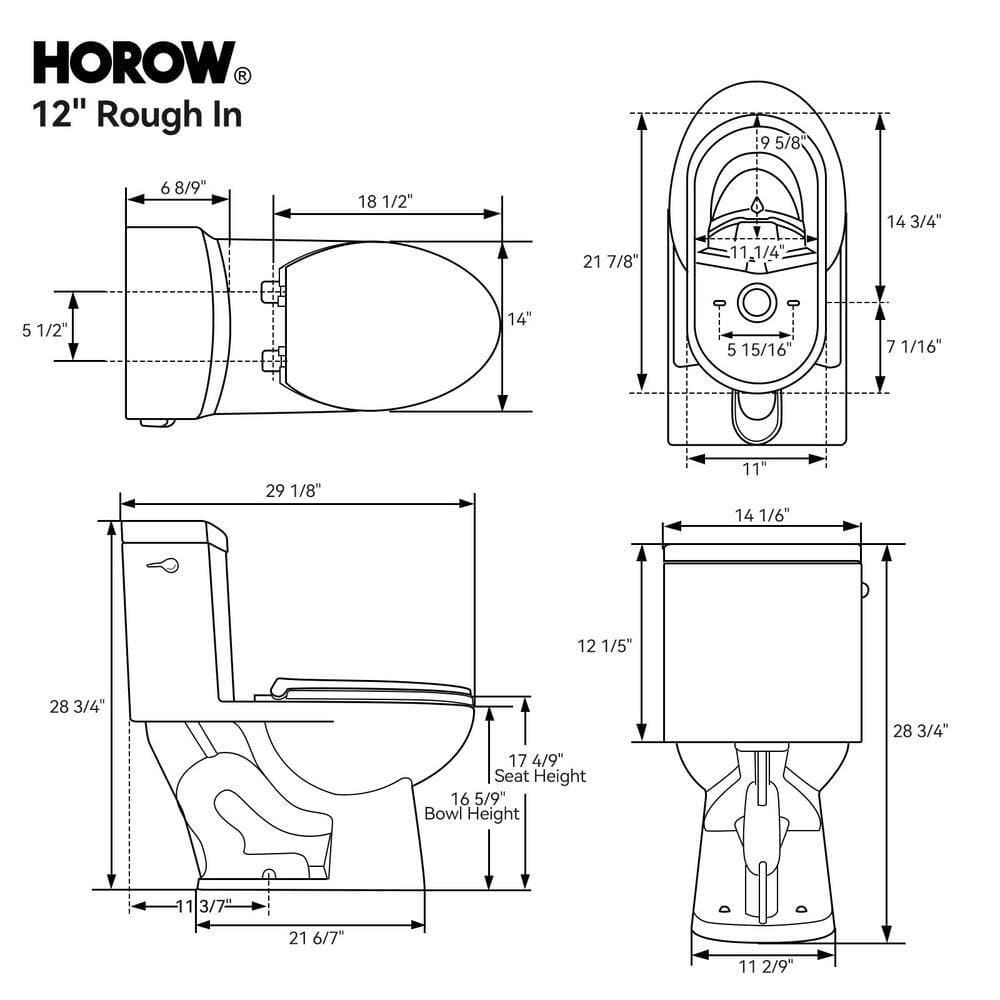 HOROW 1-Piece ADA Height 1.28 GPF Single Flush Elongated Toilet in White with 3 in. Toilet Seat Riser, Seat Included (3)