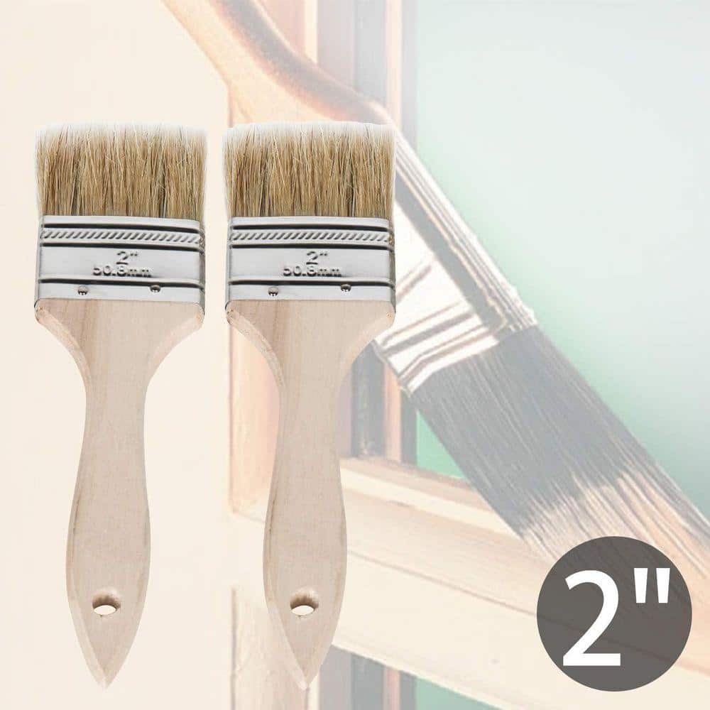 KIWDZFU 6 Pack Household Chip Paint Brush Set 1, 2, 3 in. Natural Bristles Wooden Handle for Painting Glue Oil Acrylic Stain (3)