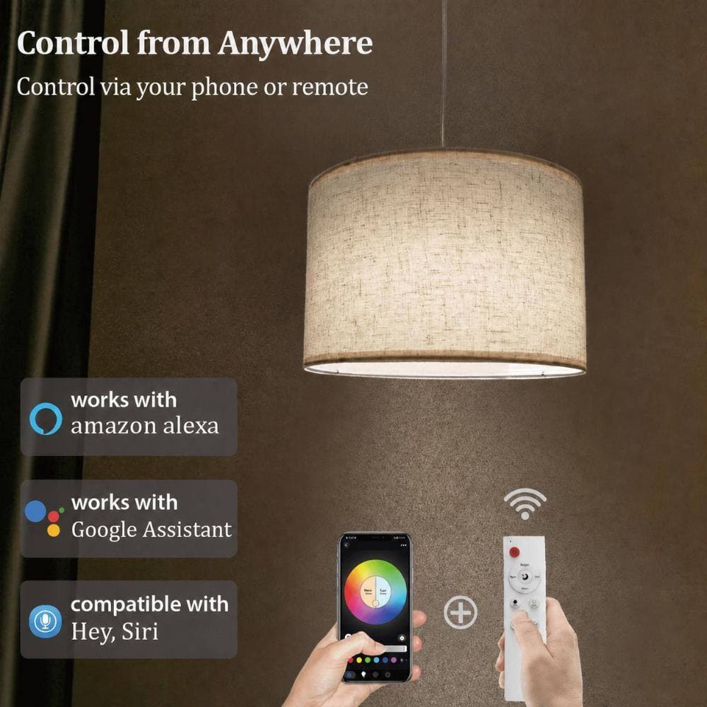 Unbranded 2 Pack Plug In Pendant Light with 15 ft Cord, Beige Linen Shade, Remote App and Voice Dimmable Color Bulbs (2)