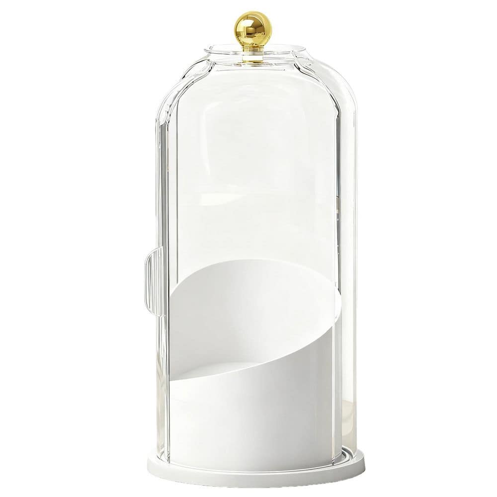 Wudkey Freestanding Covered Toothbrush Holder with 180° Dustproof Sliding Lid and 360° Smooth Rotating Base in White (1)