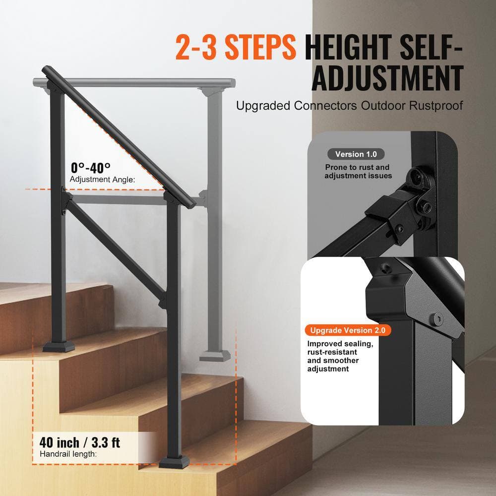 SVOPES 2-3 Step Handrails for Outdoor, 36.2 in. H x 3.3 in. W, Black, Steel, Stair Railing Kit. Square Tube for Concrete (3)