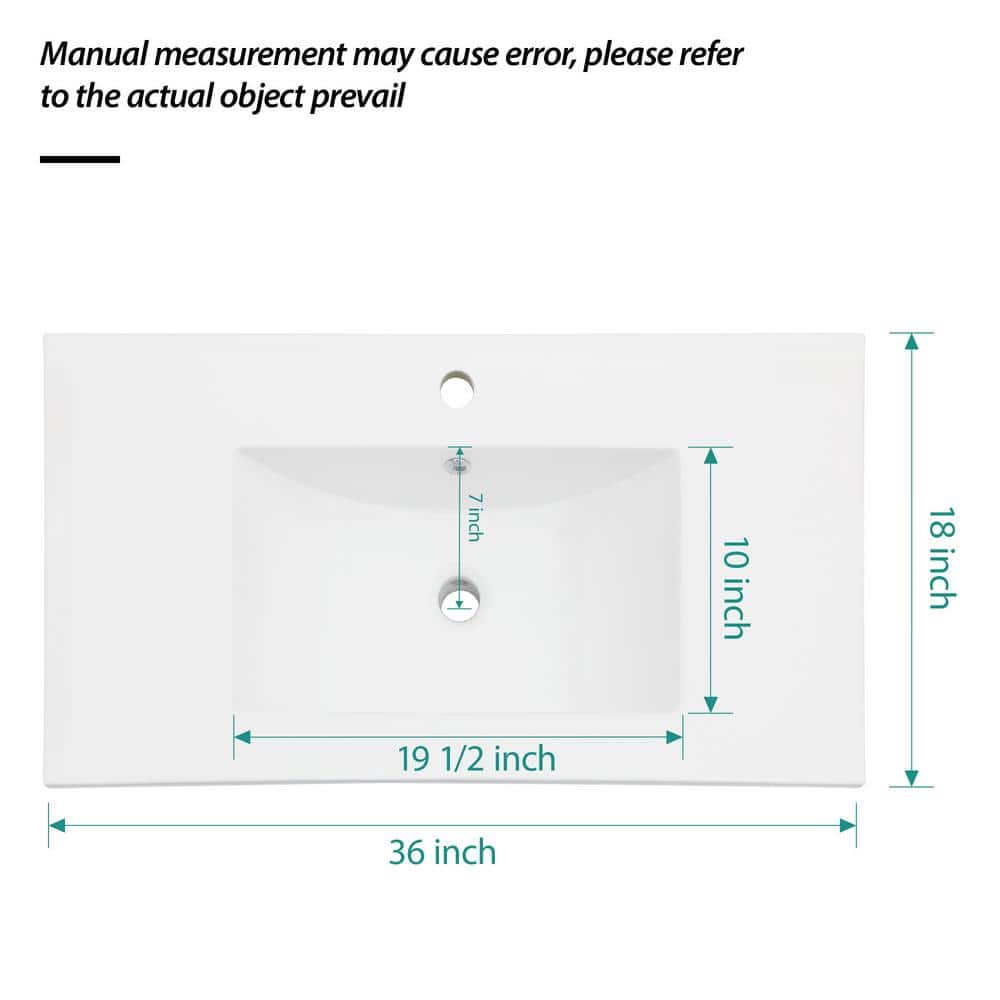 Tenleaf 36 in. W 18 in. D 7 in. H Rectangular Ceramic Vanity Top with Overflow (3)