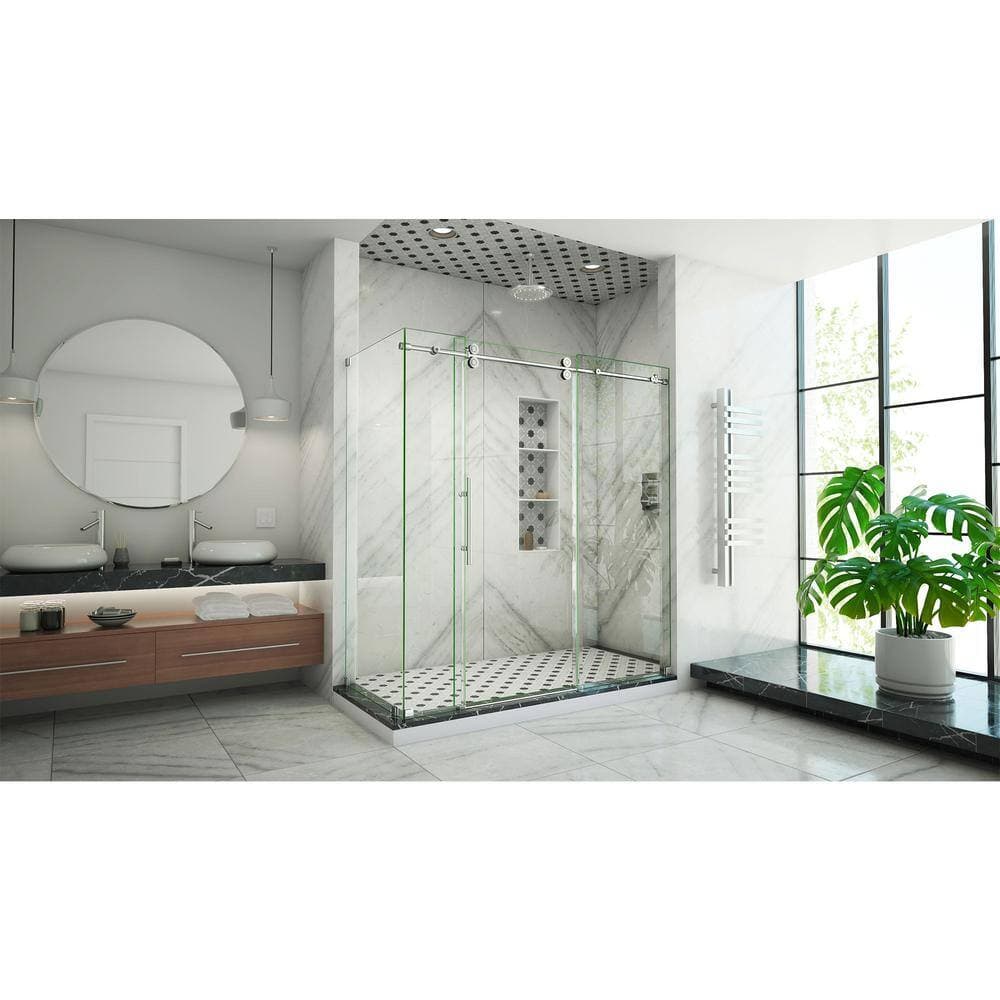 DreamLine Enigma - XO 56 -3/8 - 60 -3/8 in. W x 76 in. H Fully Frameless Sliding Shower Enclosure in Polished Stainless Steel (3)