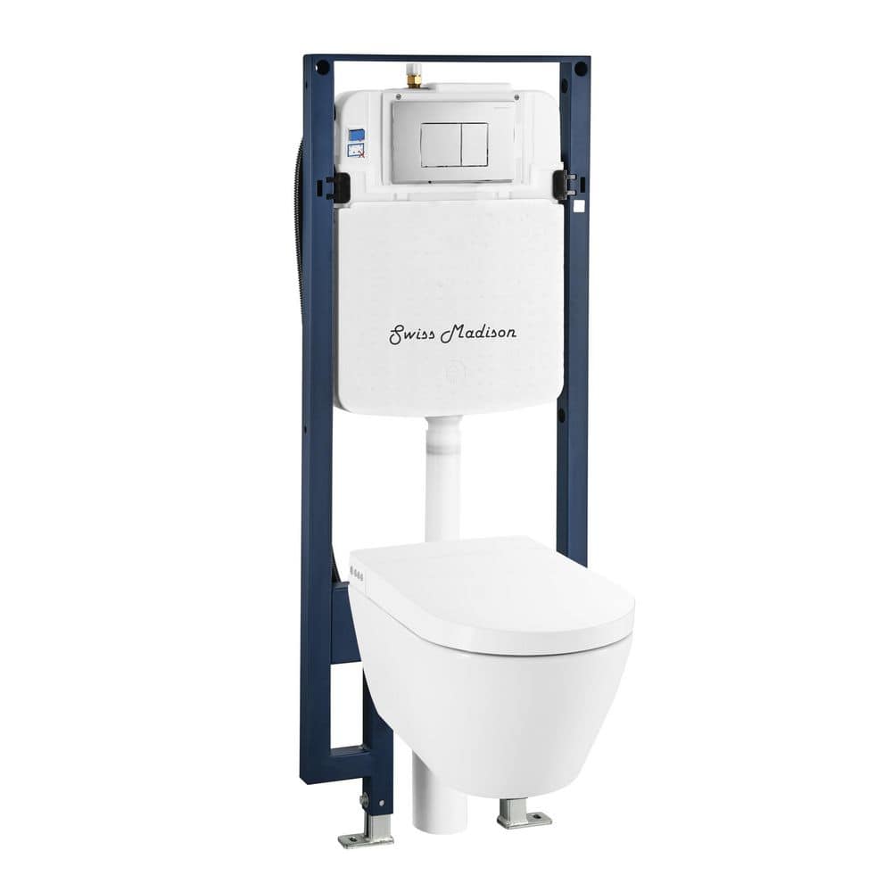 Swiss Madison Hugo 2-piece 0.8/1.1 GPF Dual Flush Elongated Smart Wall Hung Toilet with Bidet Bundle in. Glossy White, Seat Included (1)