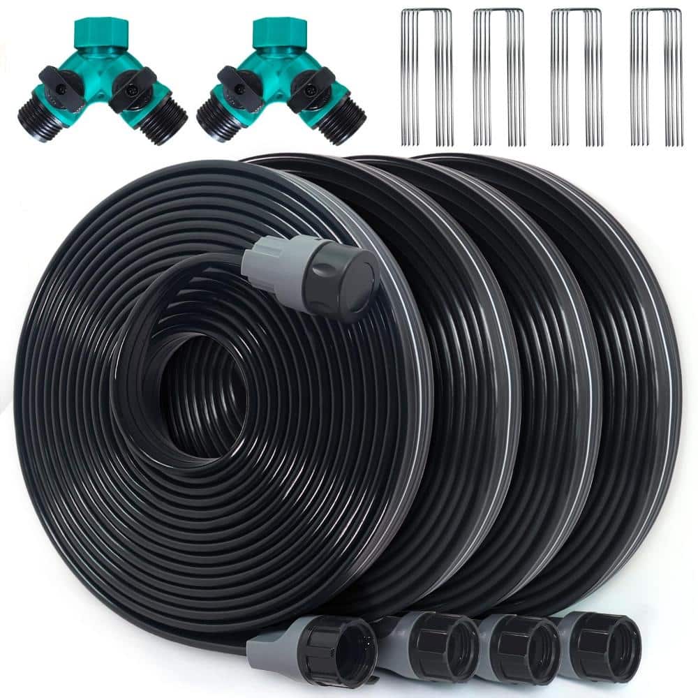 Unbranded 100 Ft Sprinkler Soaker Hose Flat 3 Tube Irrigation System Black 4 Piece (1)