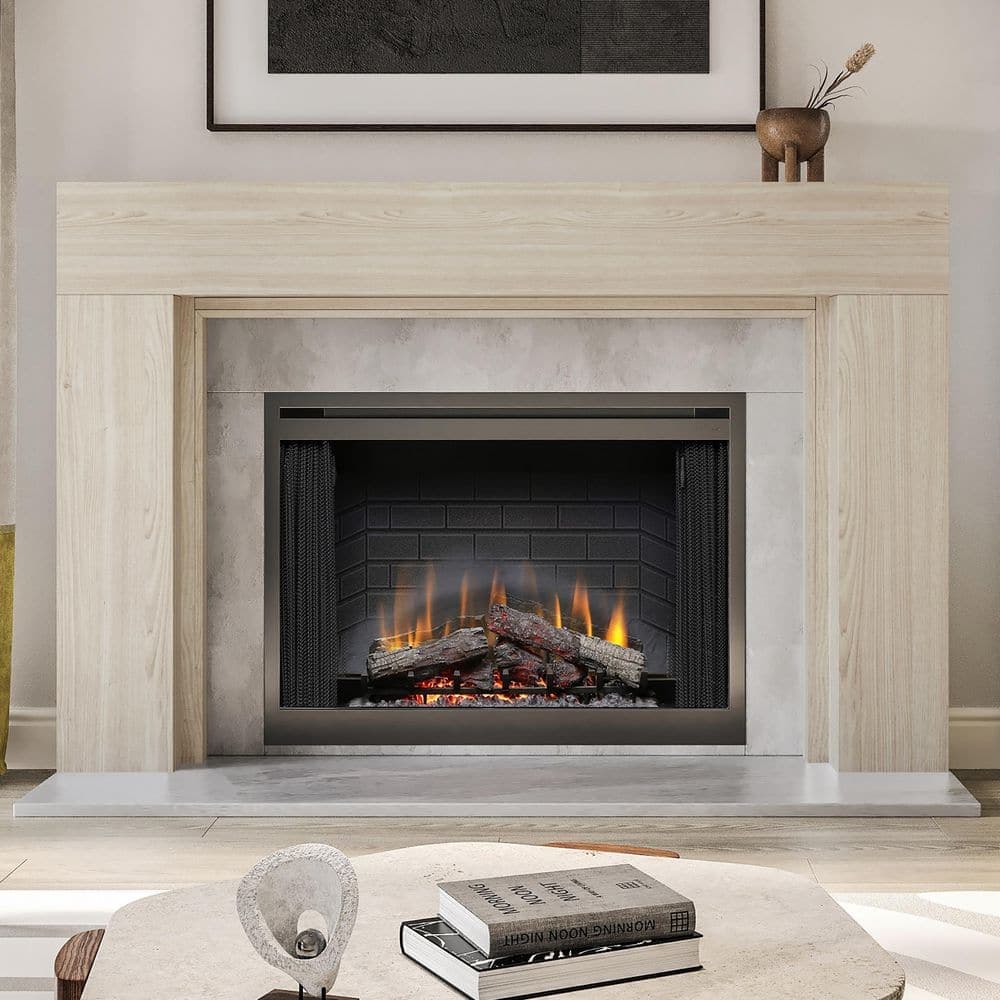 Modern Ember Sabine 80 in. x 54 in. Overall Dims Full Surround Fireplace Wood Mantel 56 in. x 42 in. Interior Opening in Unfinished