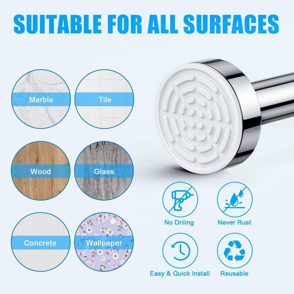 Esepony 80 in. Stainless Steel Adjustable Spring Tension Anti-Slip Shower Curtain Rod in Silver for Bathroom (3)