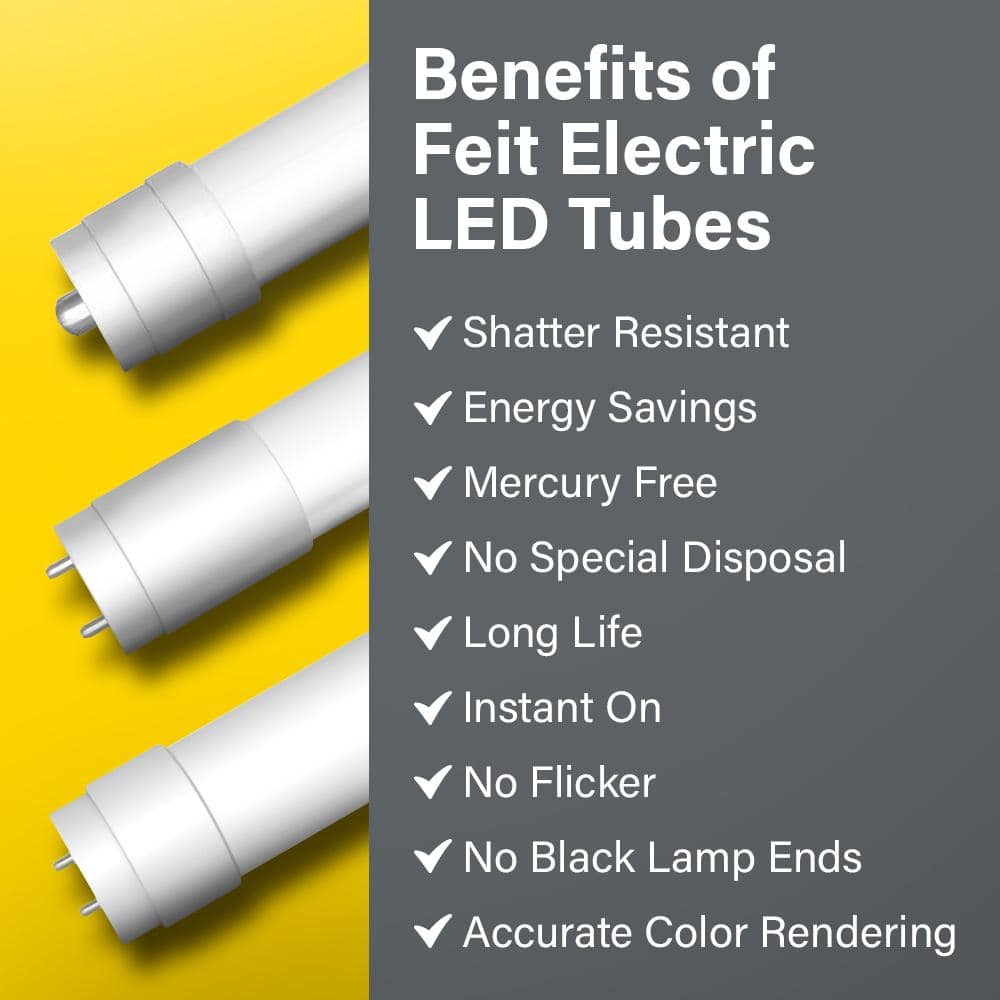 Feit Electric 10-Watt 2 ft. T8/12 G13 Type A Plug and Play Linear LED Tube Light Bulb, Bright White 3000K, 1 Bulb (4)