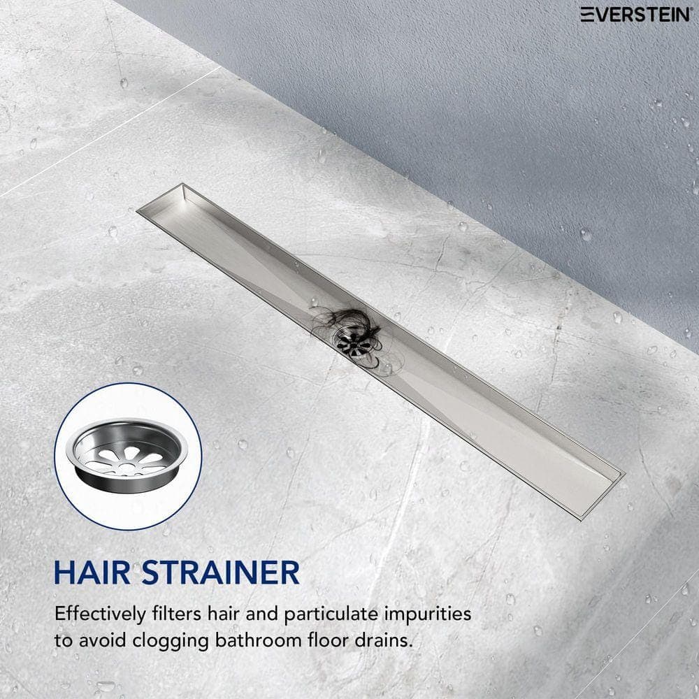 EVERSTEIN Hair Catchers and Strainers 24 in. x 3 in. Brushed Nickel Stainless Steel Decorative Drain Cover with Leveling Feet (3)