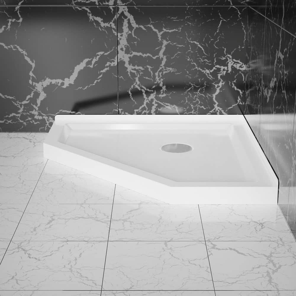 INSTER 36 in. L x 36 in. W x 3.4 in. H Acrylic Alcove Corner Shower Pan Base with Center Drain in White (1)