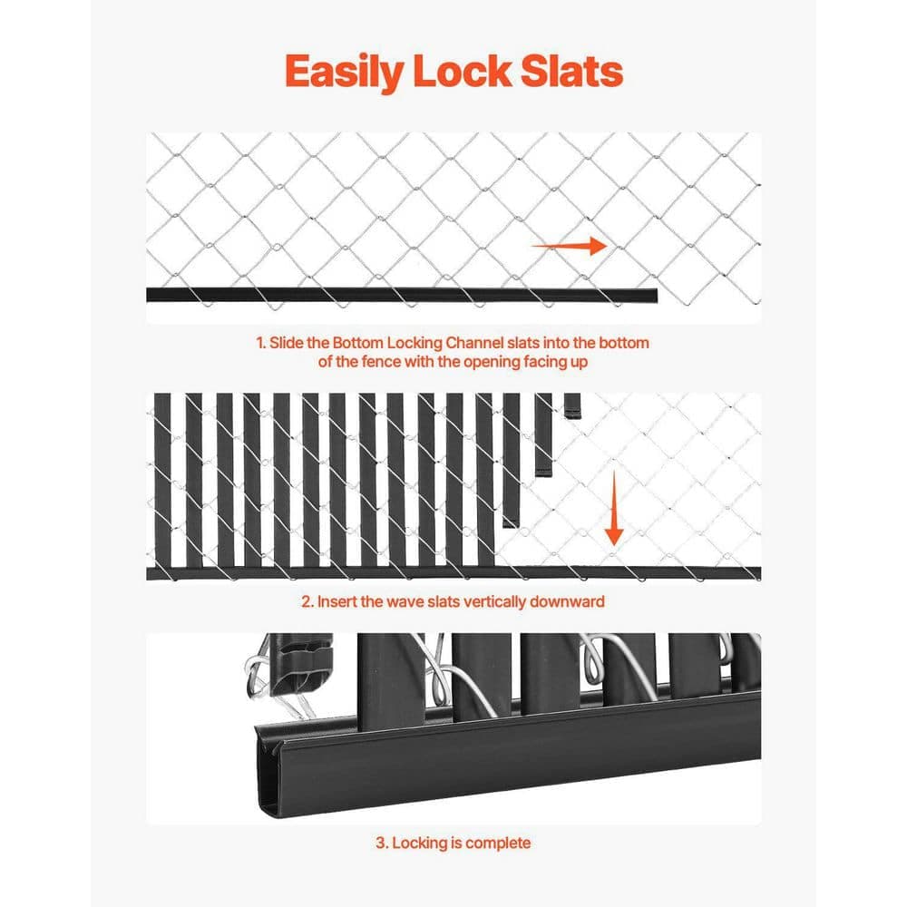 Laybus Black HDPE Composite Double-Wall Chain Link Fence Privacy Slats for 6 ft. High Fence Bottom Lock (2)
