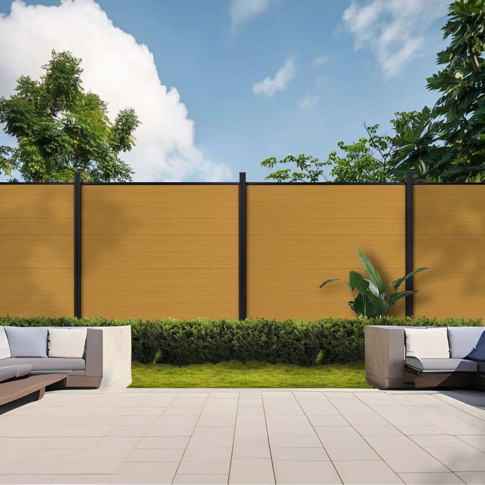 mondaria Durable 5. 5 ft. H x 5. 9 ft. W Teak WPC Waterproof Composite Fence Panel (2)