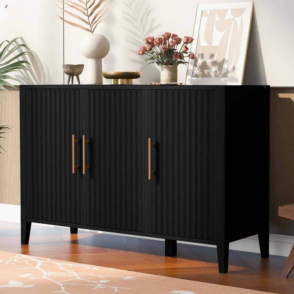 Unbranded 48 in. W 17.7 in. D 31.9 in. H Linen Cabinet Featured Three-door Storage Cabinet with Metal Handles (2)