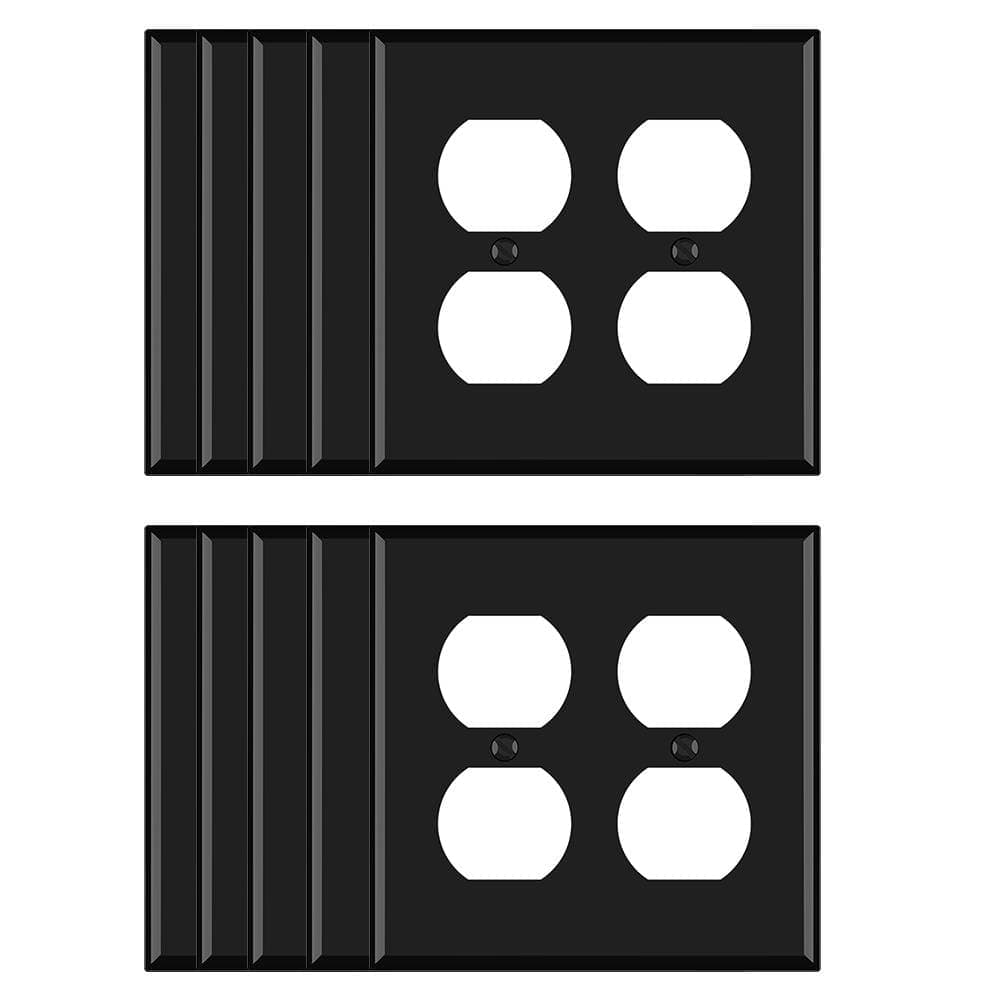 ELEGRP 2 Gang Midsize Duplex Outlet Wall Plate, Black (10-Pack) (1)