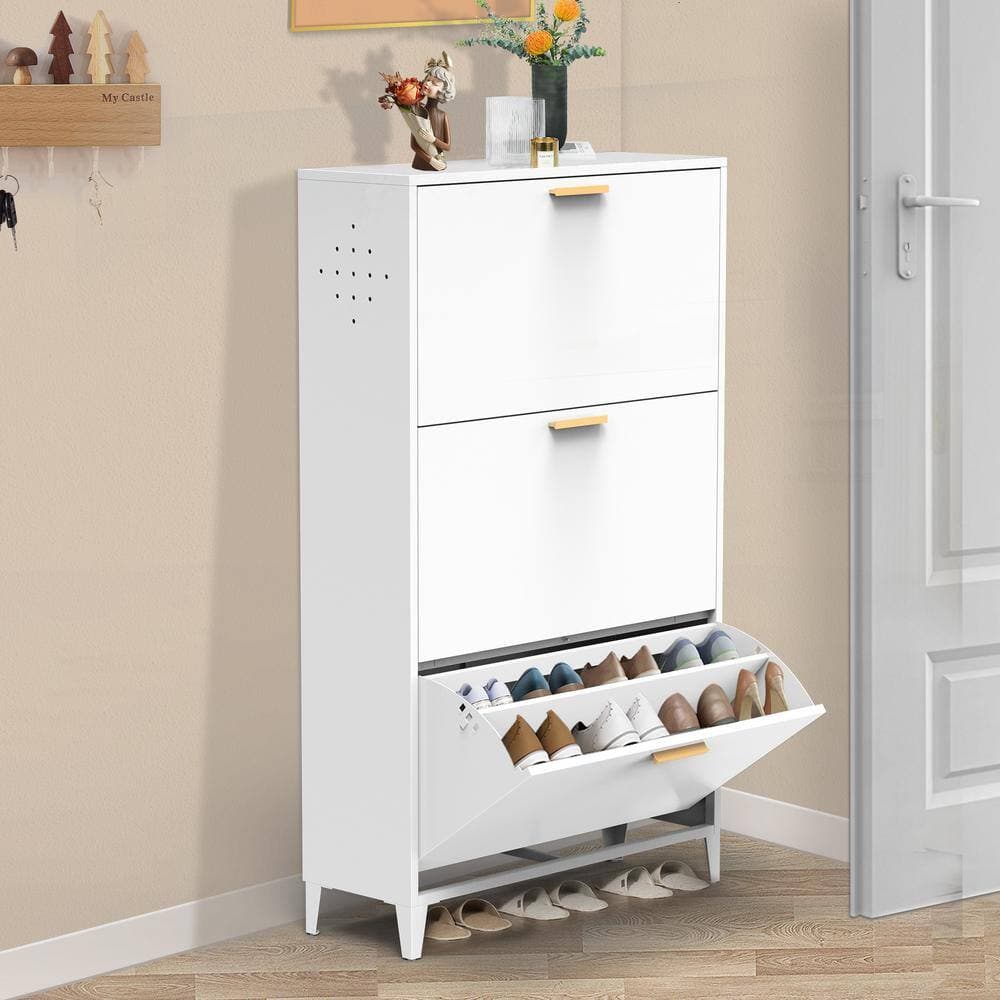 Unbranded 27.56 in. W 9.45 in. D 47.64 in. H Linen Cabinet with Flip Door, 3 Drawer, Modern Tipping Bucket Shoe Cabinet (2)