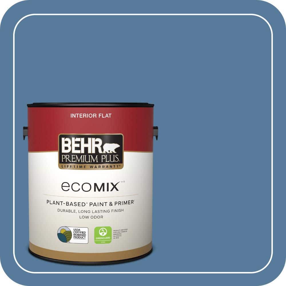 BEHR PREMIUM PLUS 1 gal. #PPU14-02 Glass Sapphire Flat EcoMix Plant-Based Interior Paint & Primer (1)
