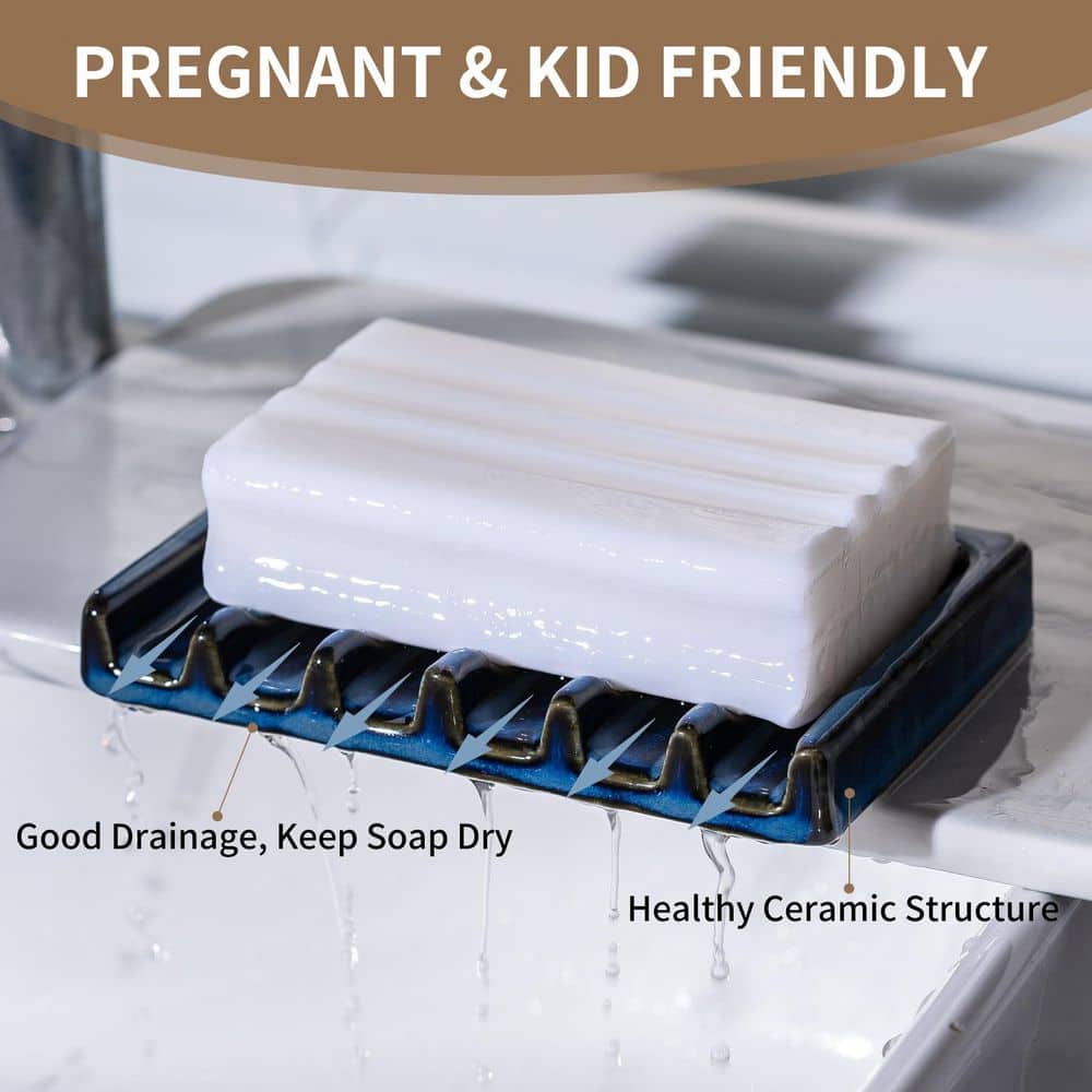 Unbranded 1-Pack White Ceramic Self-Draining Soap Dish Waterfall Bar Soap Saver Tray for Bathroom Sink Kitchen (2)