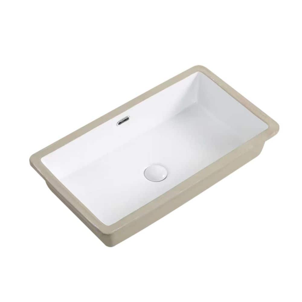 cadeninc 27.56 in. x 15.75 in. White Ceramic Rectangular Single Bowl Undermount Bathroom Sink/Lavatory Vanity Basin (1)