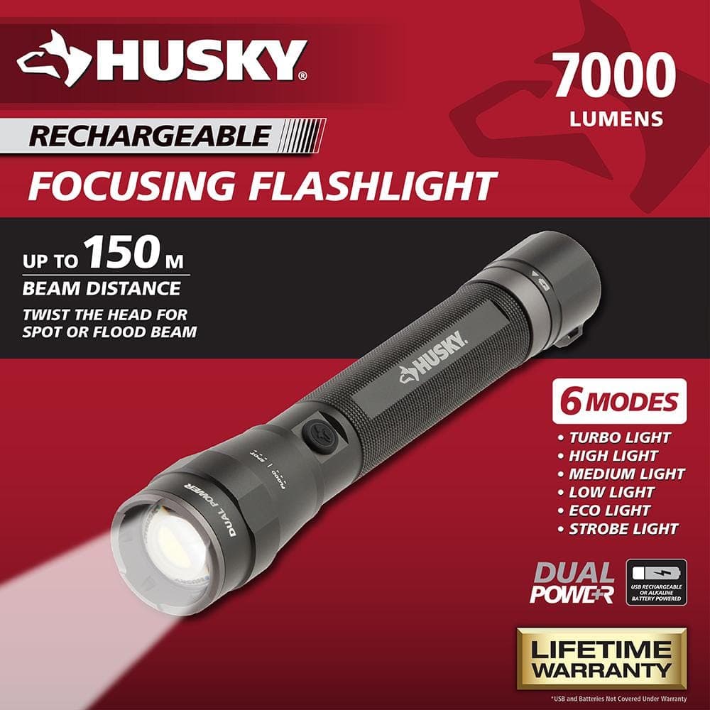 Husky 7000-Lumens Dual Power LED Rechargeable Tactical Focusing Handheld Flashlight (3)