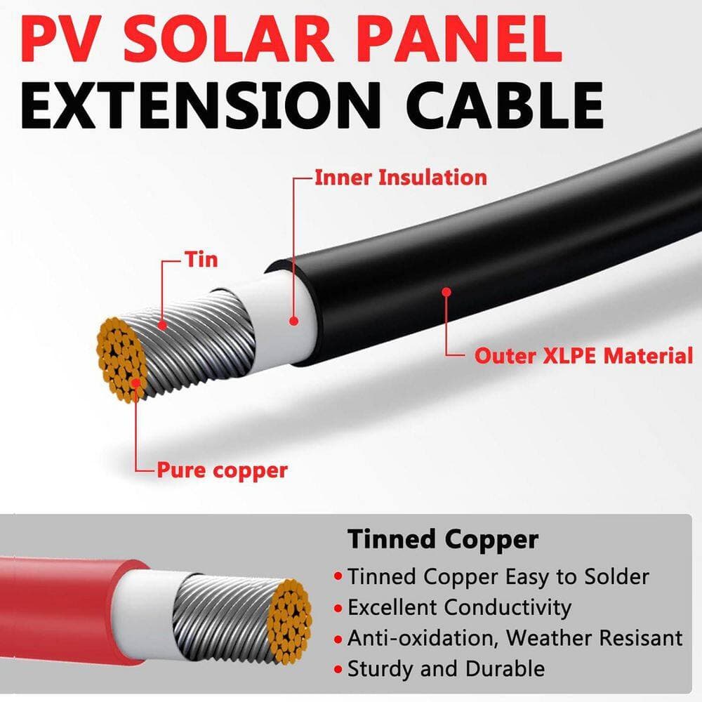 Vrbgify 2 x 30 ft. Solar Panel Extension Cable with Female and Male Waterproof Connectors for RV and 10AWG Solar Cable (3)