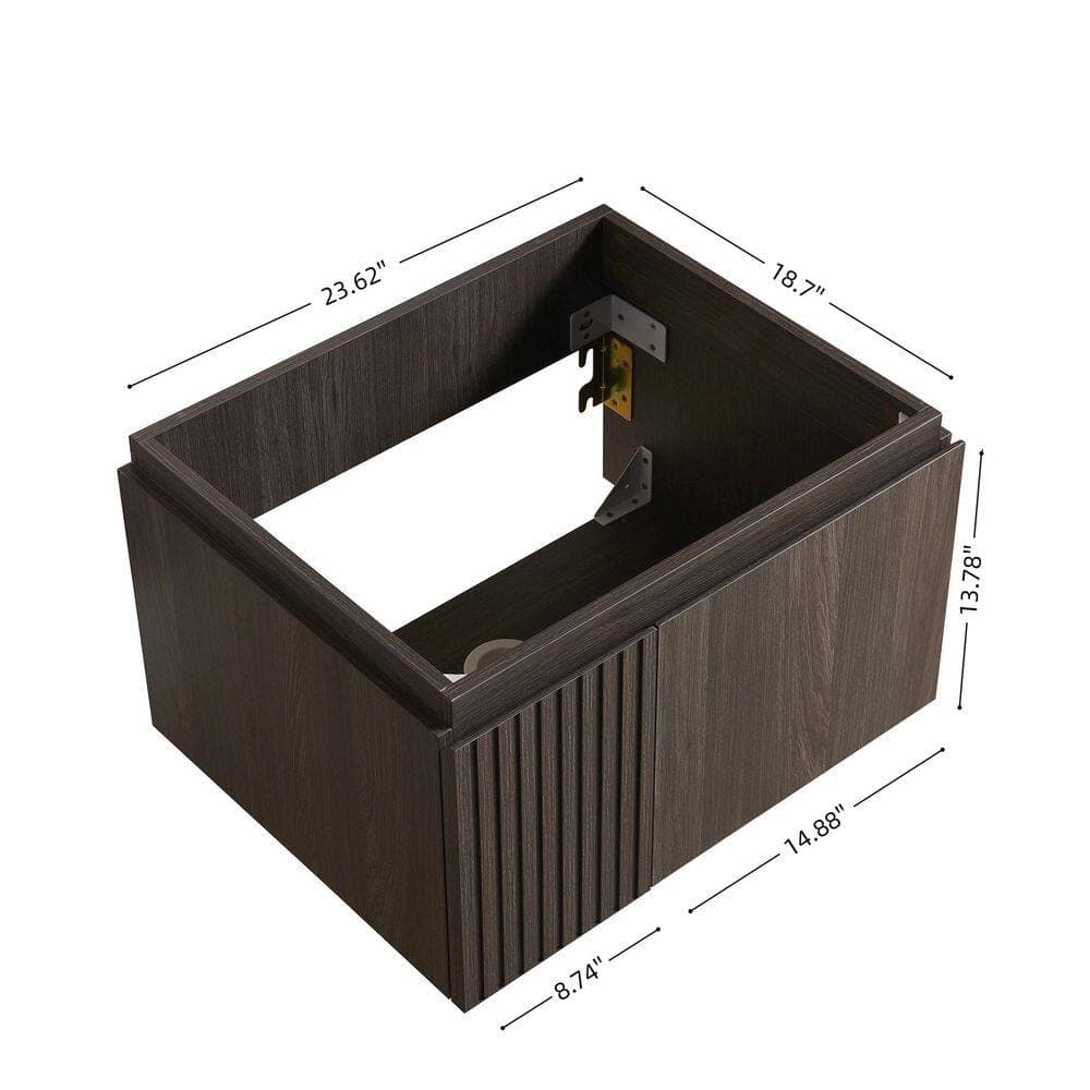Buruis 24 in. Wall-mounted Bath Vanity Cabinet without Top in Brown, 2 Doors Design, Faucet and Sink Not Included (2)