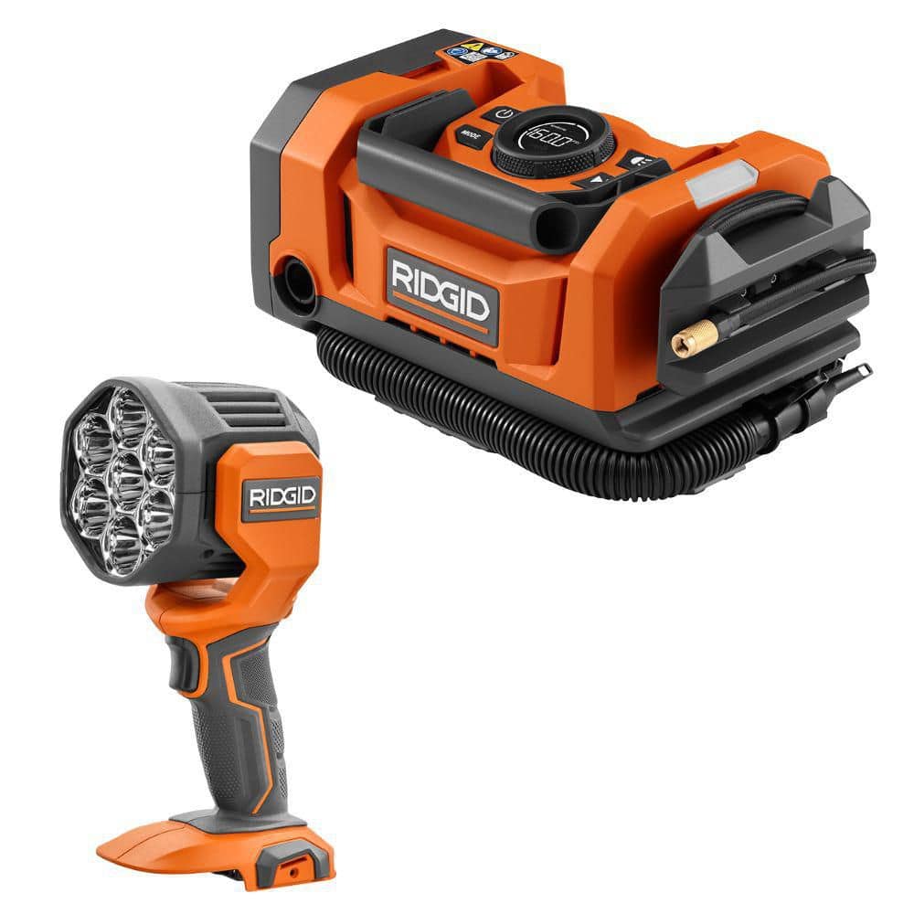 RIDGID 18V Dual Function Cordless Inflator with 18V Cordless LED Spotlight (Tools Only)