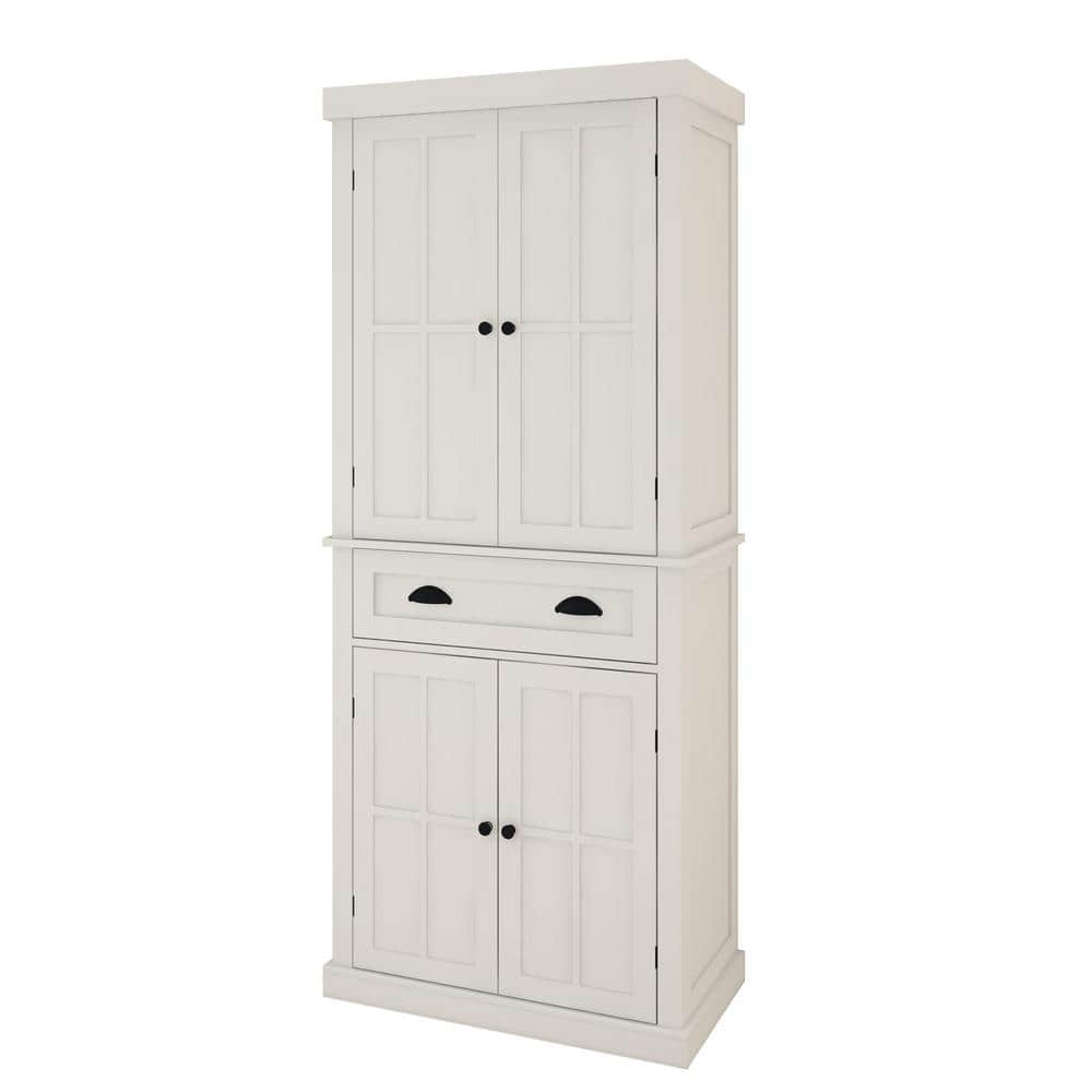 COWLOWN 30.30 in. W x 15.70 in. D x 69.30 in. H White Natural Linen Cabinet with 4 Doors and 1 Drawer (1)
