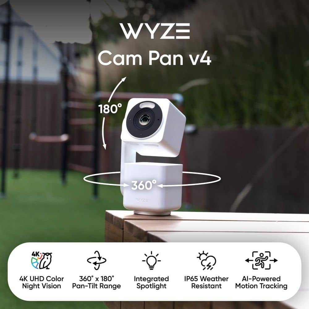 Wyze Cam Pan v4, 4K UHD Indoor/Outdoor, Plug-In, Pan/Tilt Security Camera with Color Night Vision, 2-Way Audio in White (3)