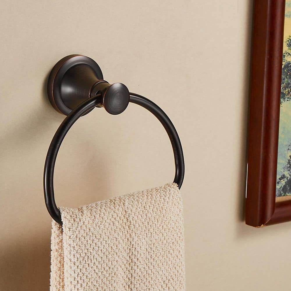 Wudkey Wall Mounted Towel Ring in Bronze, Bathroom Hand Towel Holder, Oil Rubbed Towel Hanger Farmhouse Towel Rack Rustic (2)
