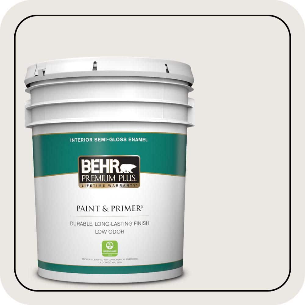 BEHR PREMIUM PLUS 5 gal. #MQ3-32 Cameo White Semi-Gloss Enamel Low Odor Interior Paint & Primer